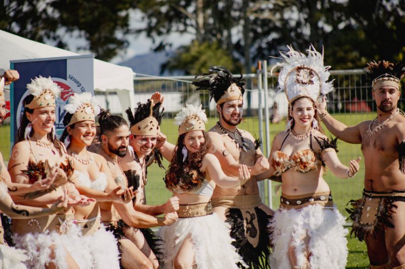 Performers in traditional Latin American costumes during LASFest 2024