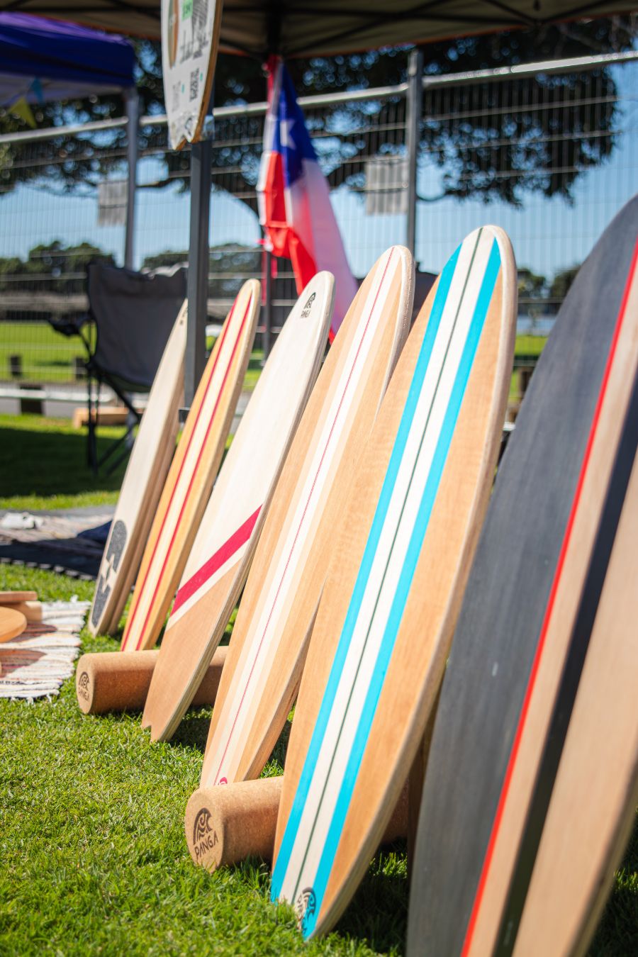 Balance boards and community activity equipment used during the festival